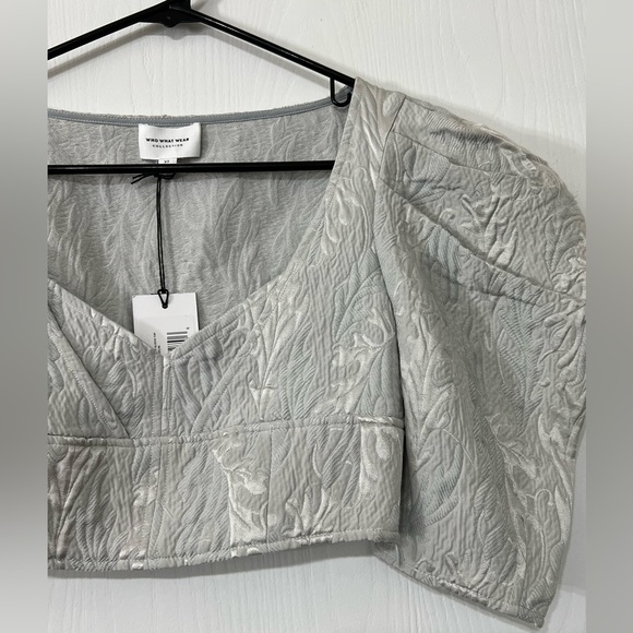 Who What Wear Collection Cropped Puff Sleeve Top Oyster XS - Picture 2 of 13
